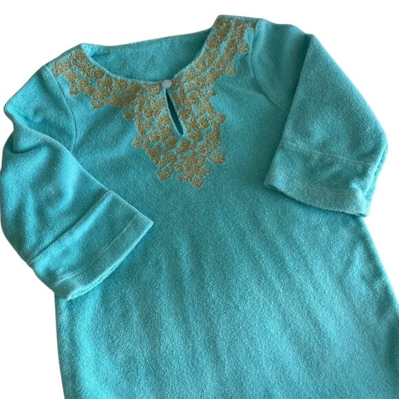 Cabana Life Caftan Dress Swim Coverup 4T 4 Aqua Blue Embroidered Terry Cloth - Picture 1 of 5